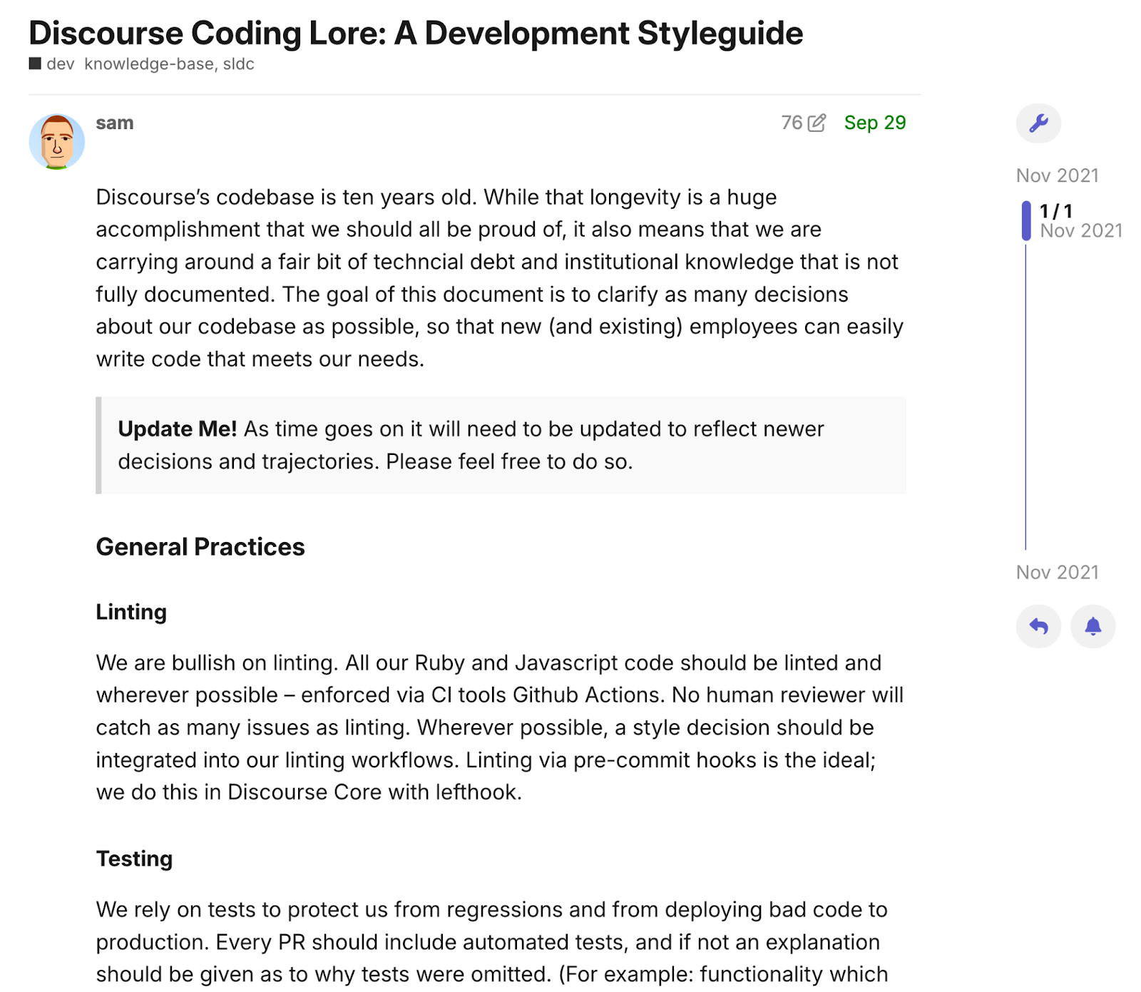 Screenshot of our Coding Lore topic 
