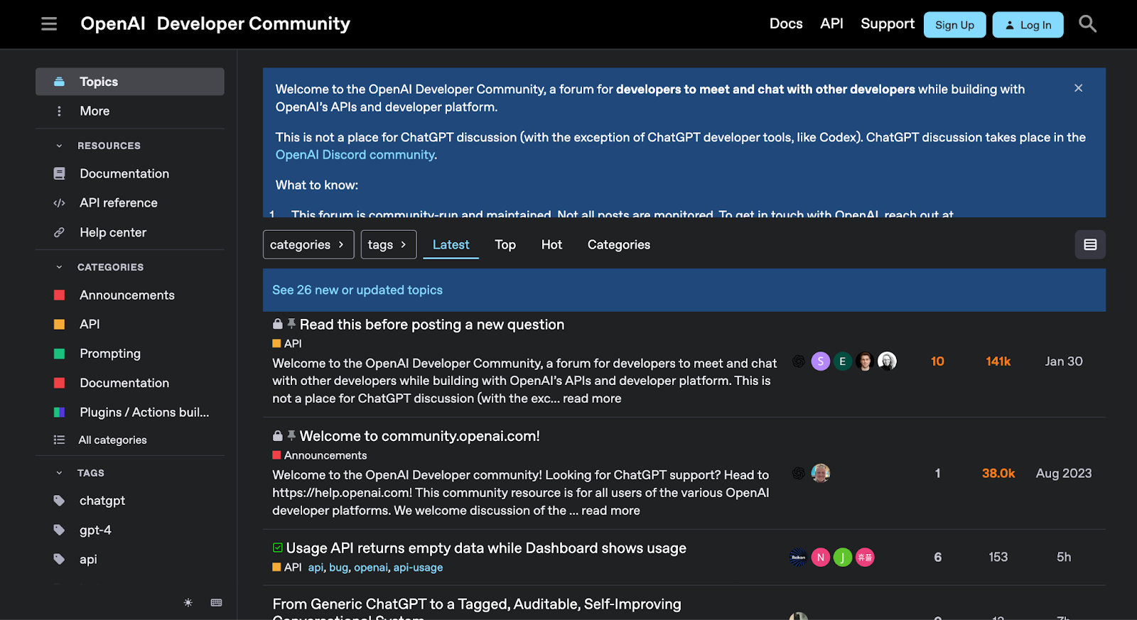 screenshot of OpenAI developer community