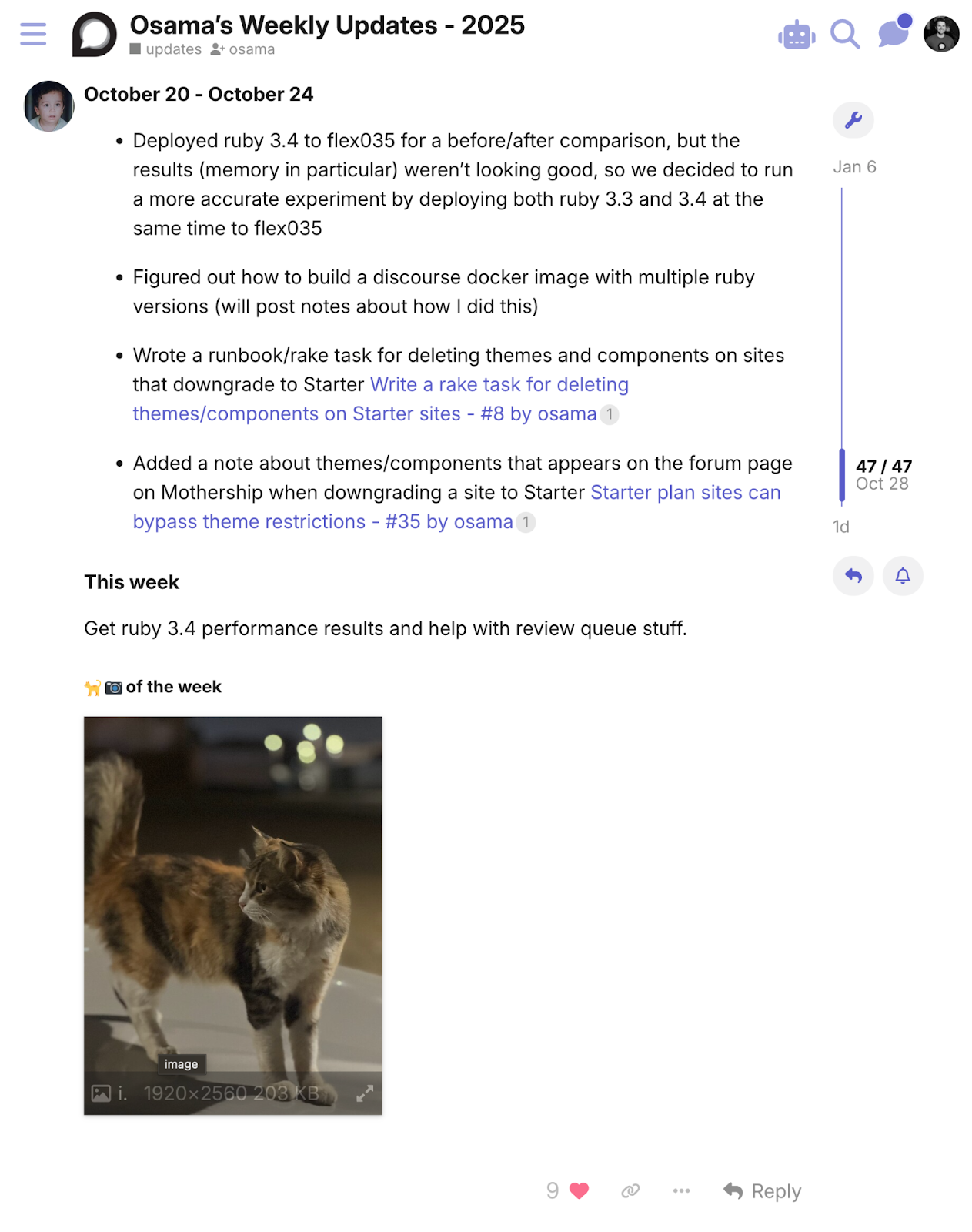 A screenshot of a weekly update