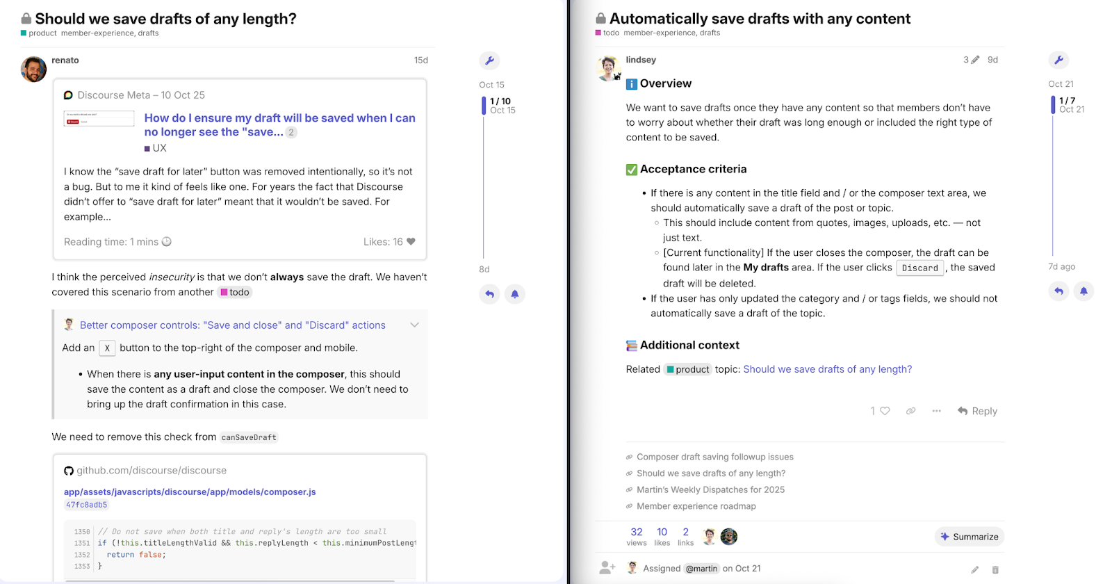 An example of a product topic and a todo topic