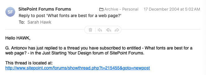 Screenshot of a reply notification