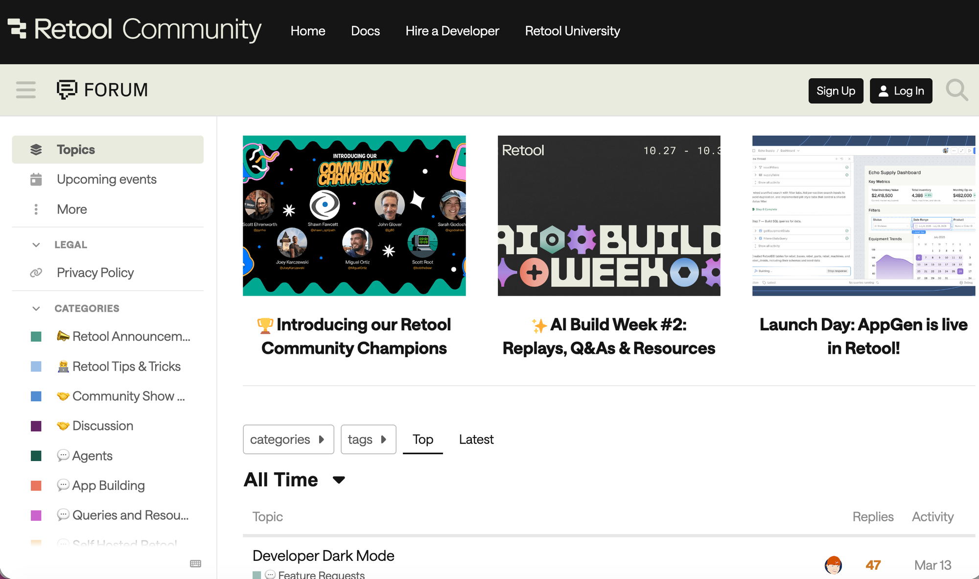 Retool community homepage