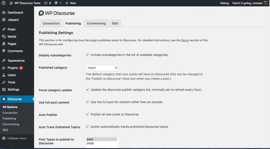 WP Discourse settings