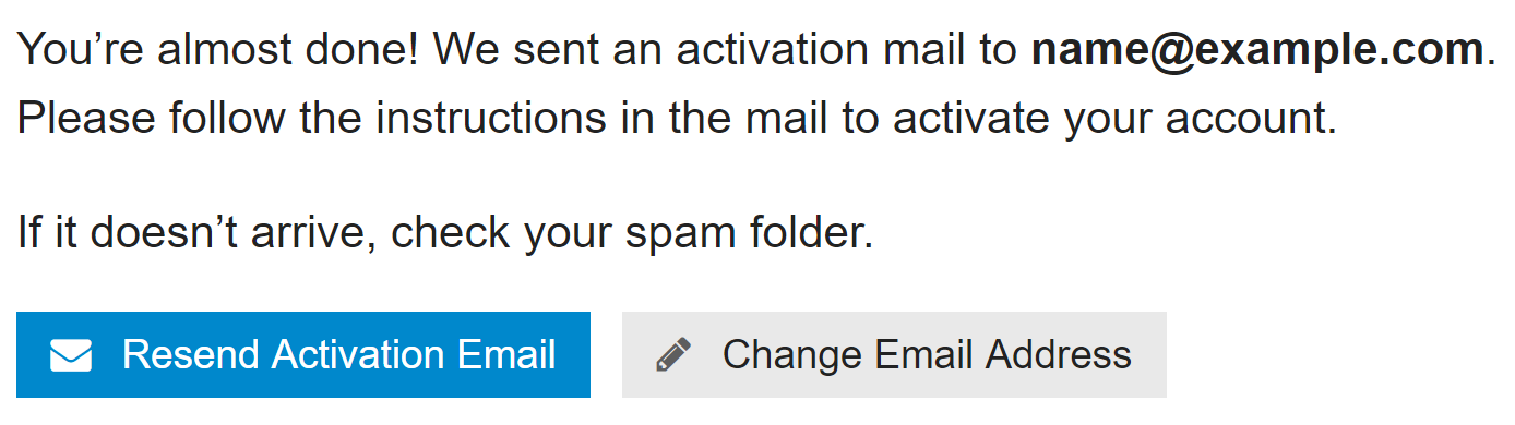 Change mail or resend email at sign-up time