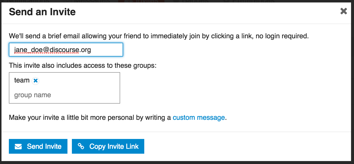 Discourse 1.9 invite to group