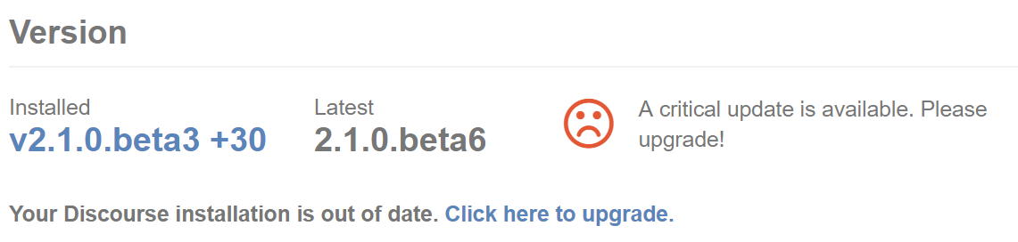 Discourse Admin Dashboard, version upgrade notice