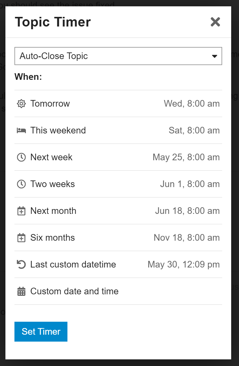 Topic Timers in Discourse 2.7