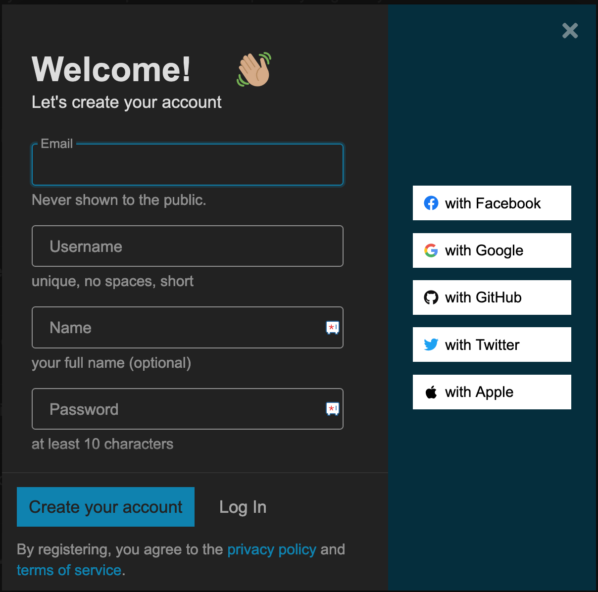 Discourse Signup Dialog