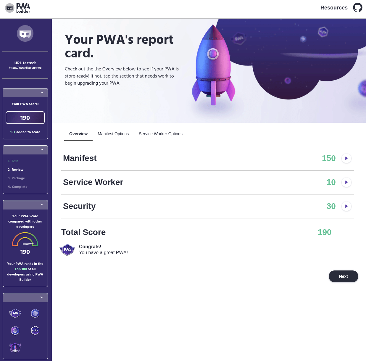 Discourse PWA report card