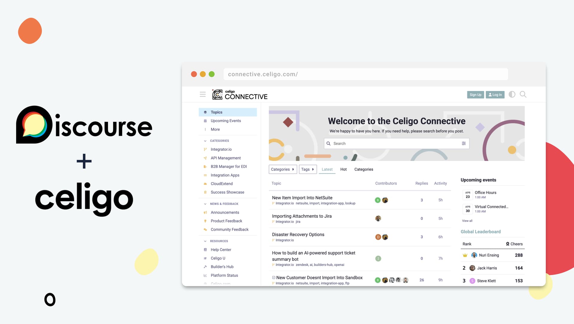 screenshot of Celigo's community. Discourse + Celigo.